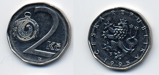 Чехия 2 кроны 1995 KM 9 сталь плакированная никелем 46-2019