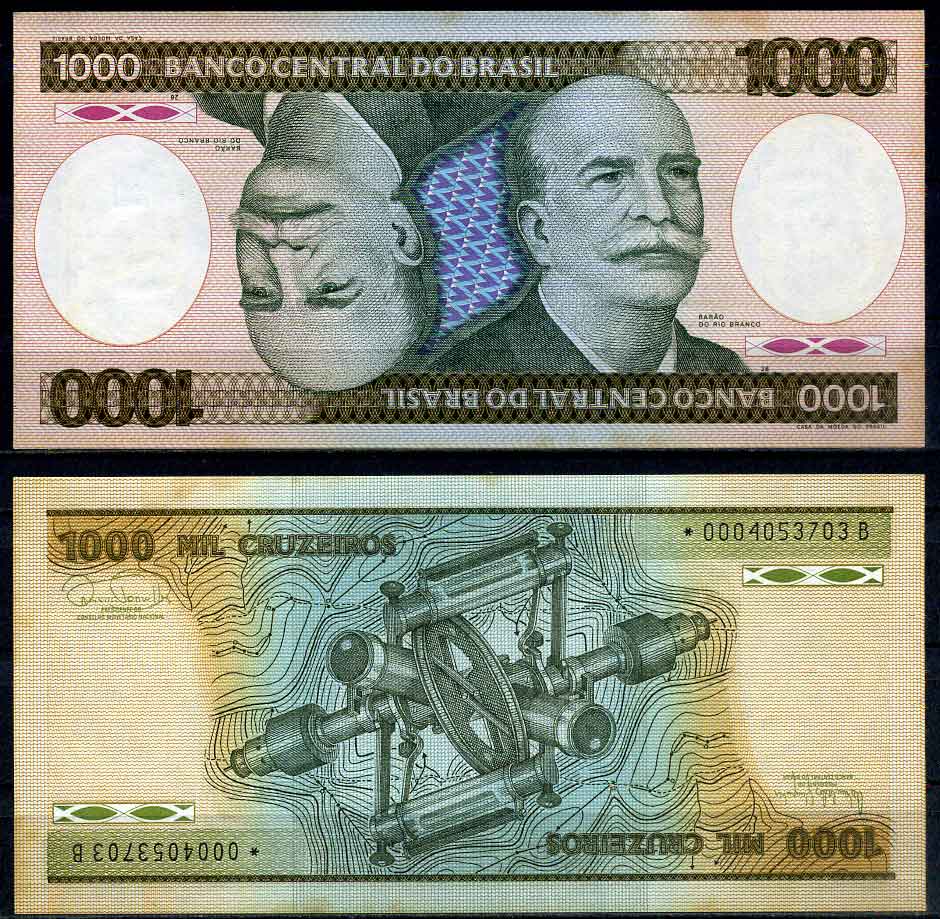 Бразилия 1000 крузейро 1984 Барао до Рио Бранко, Префикс *, replacement - замещенная серия Pick 201 c r бумага UNC (пресс) 447-34-2-3