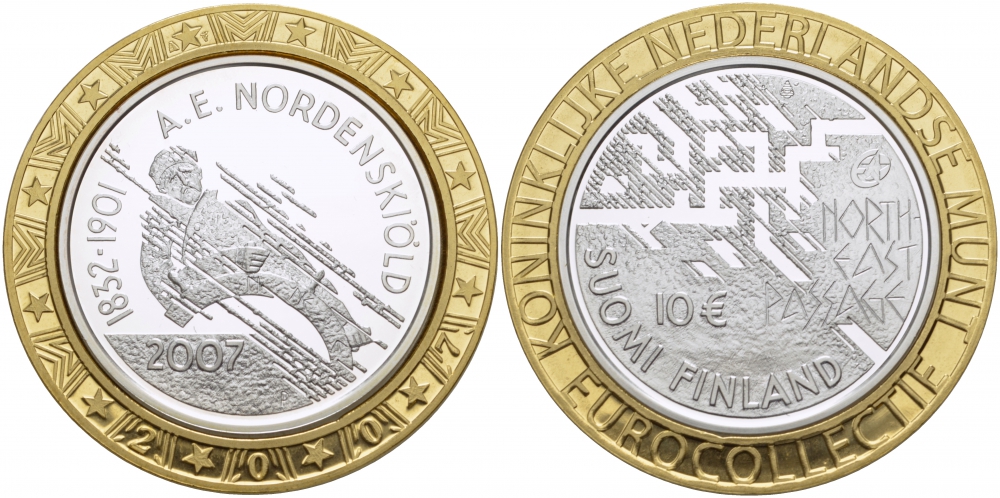Финляндия 10 евро 2007 175 лет со дня рождения Нильс Адольфа Эрика Норденшёльда, первопроходец Северно-Восточного морского пути KM 134 серебро  PROOF 1068-8-11
