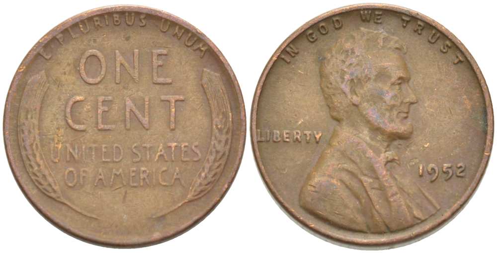 США 1 ЦЕНТ 1952 ЛИНКОЛЬН KM А132 медь цинк 218-566