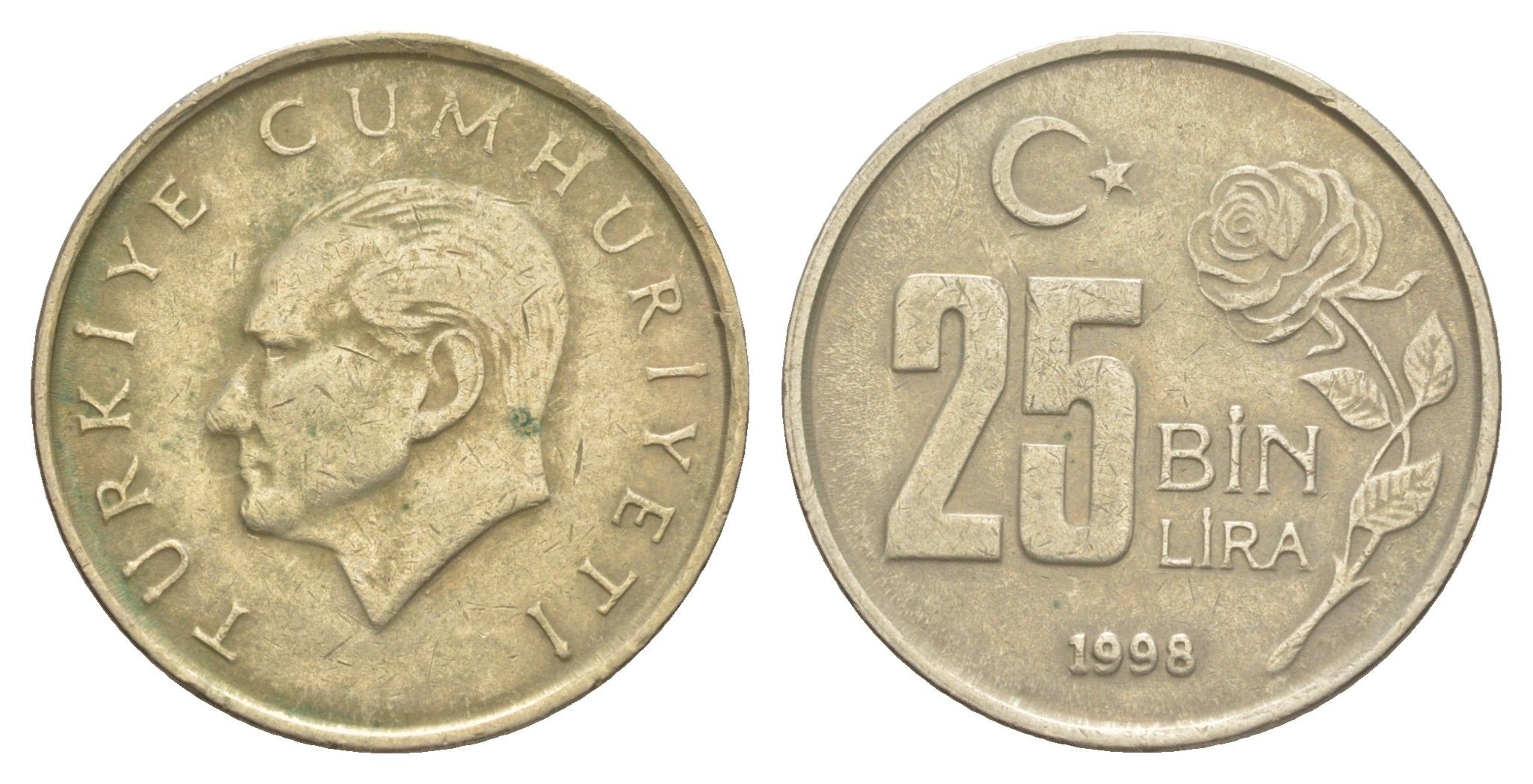 Турция 25000 лир 1998 Кемаль Ататюрк KM 1041 медь цинк нкиель 4577-1111
