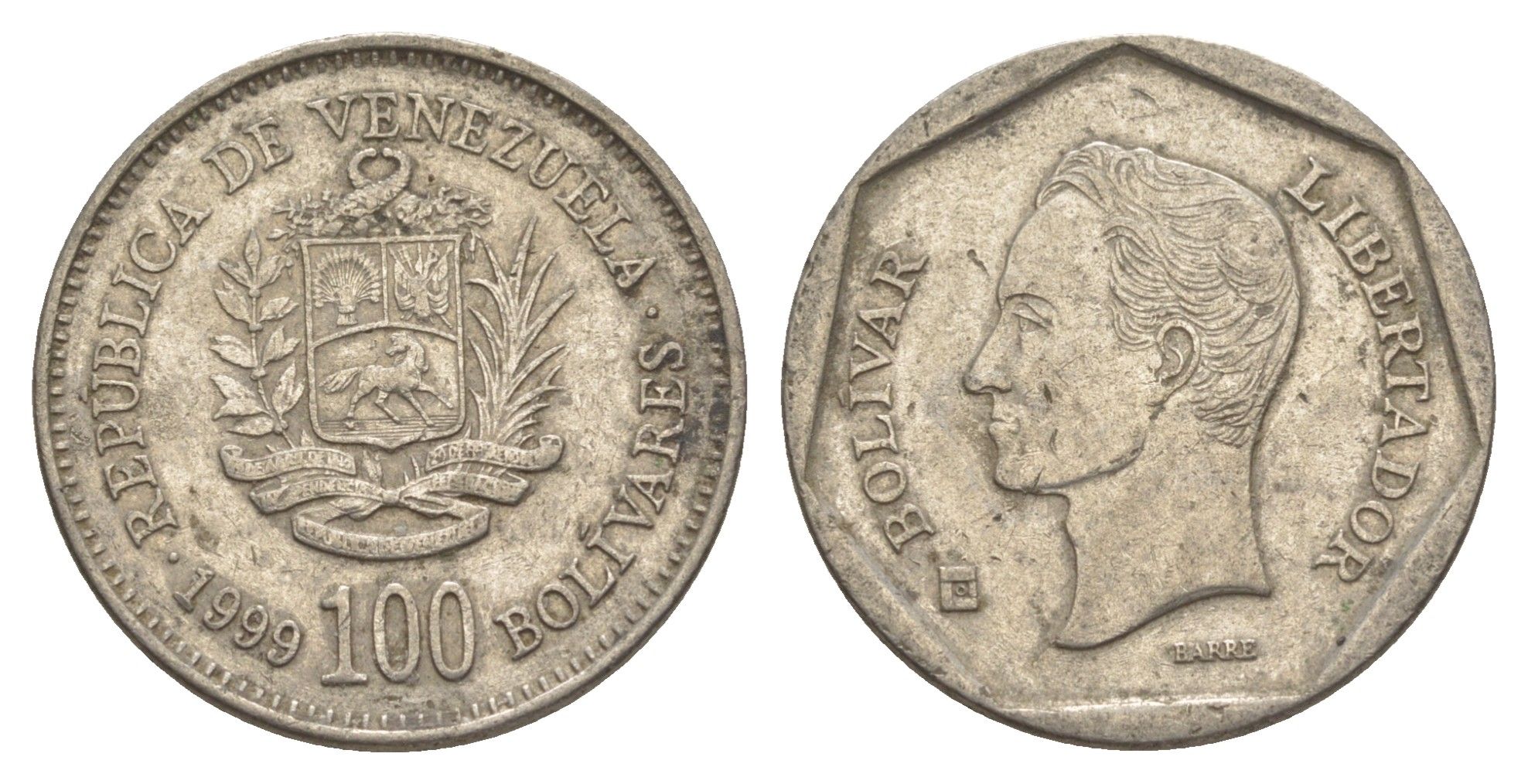 Венесуэла 100 боливаров 1999 Симон Боливар Y 78.2 сталь плакированная никелем 4592-1133