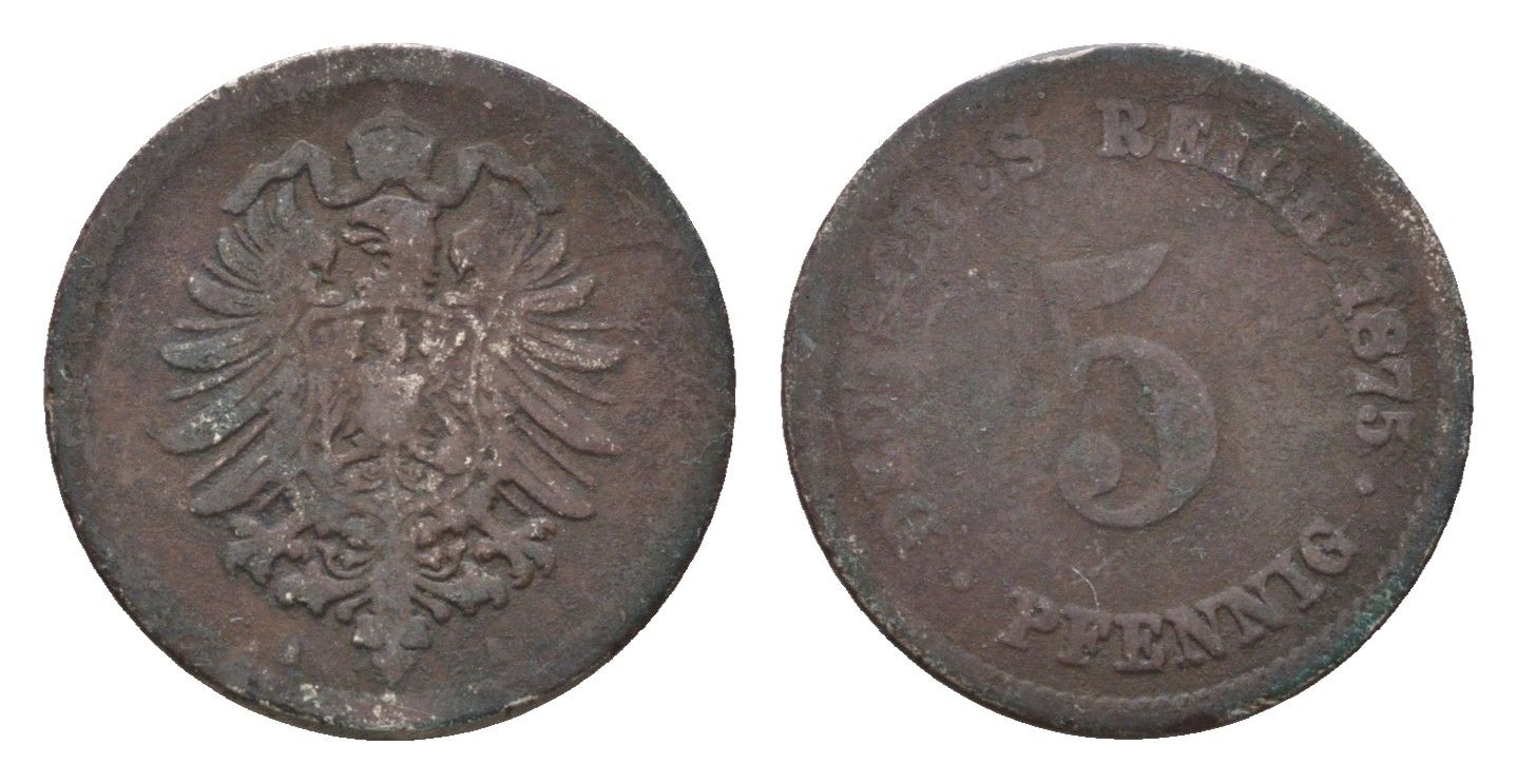 Германия 5 пфеннигов 1875 A KM 3, Jager 3, Weege 5 медно-никель 4685-1137