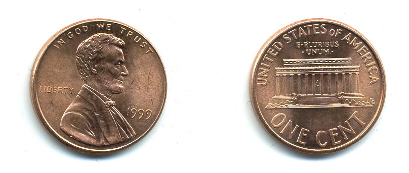 США 1 цент 1999 Авраам Линкольн KM 201b цинк плакированный медью UNC 4364-317