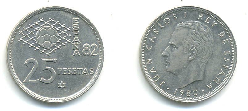 Испания 25 песет 1980 (80) чемпионат мира по футболу KM 818 медно-никель 89-1423