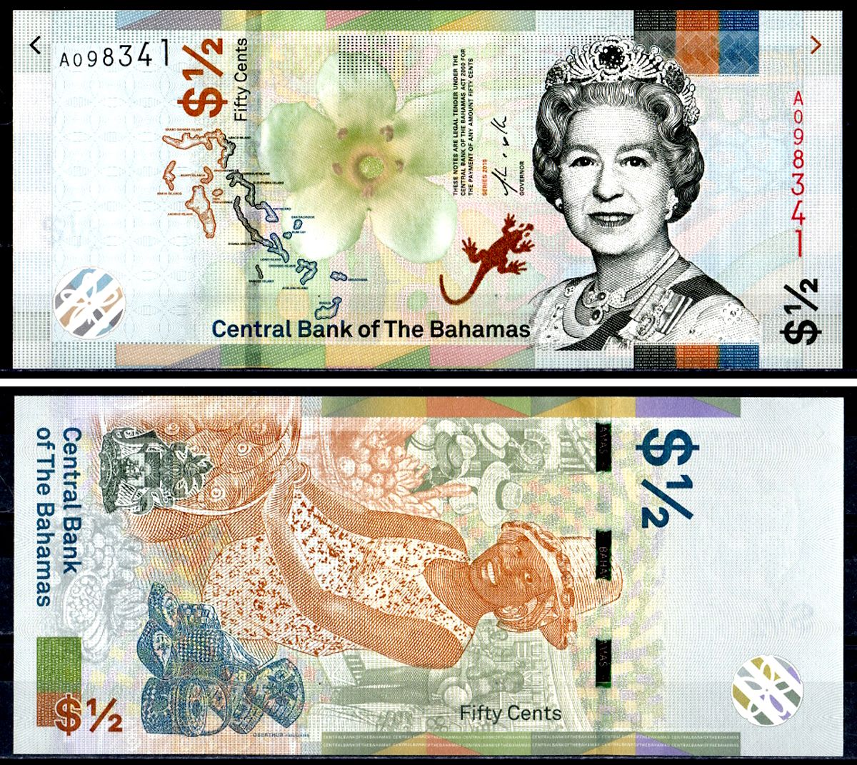 Багамские Острова (Багамы) 1/2 доллара = 50 центов 2019 Pick A77 бумага UNC (пресс) 402-58-3-2