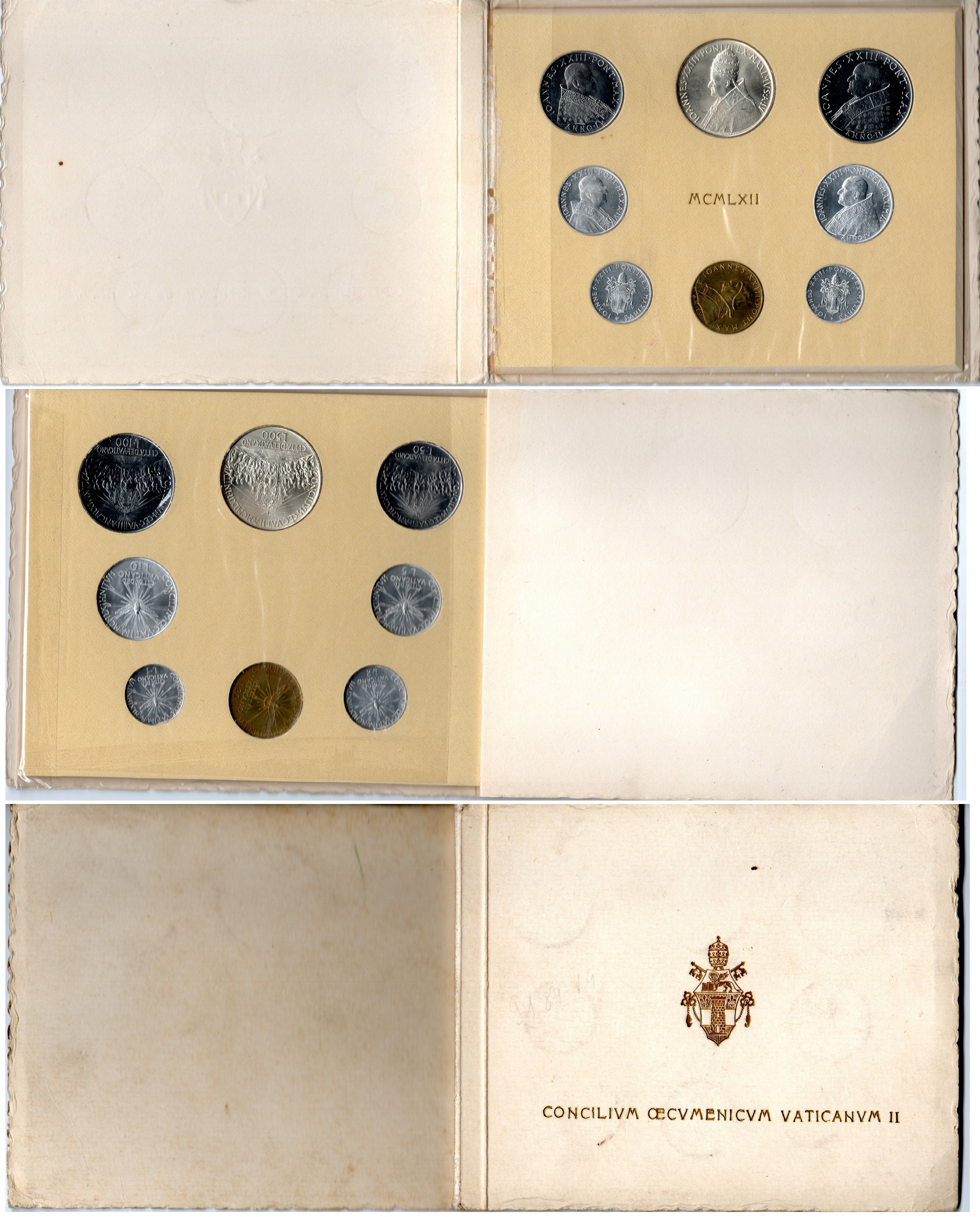 Ватикан официальный набор из 8 монет (1, 2, 5, 10, 20, 50, 100 и 500 лир) 1962 в оригинальном буклете KM MS65 (67, 68, 69, 70, 71, 72, 73 и 74) UNC 4-3-4-42