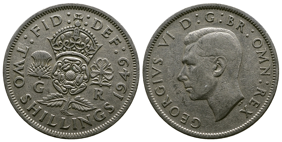 Великобритания 2 шиллинга (флорин) 1949 Георг VI (1936-1952) KM 878, Spink 4107 медно-никель 4381-1241
