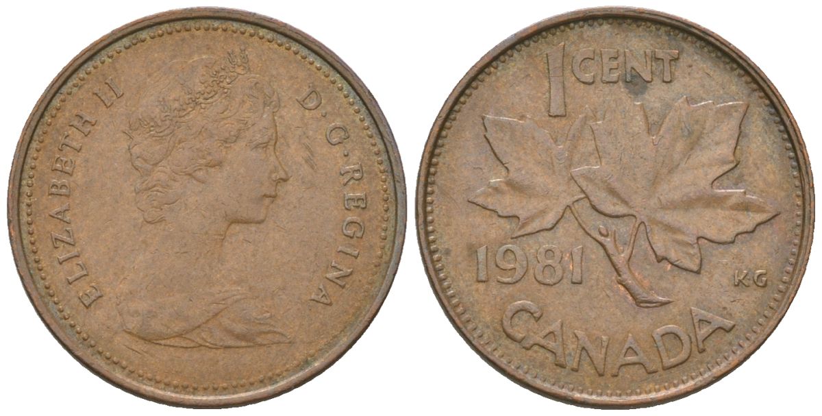 Канада 1 цент 1981 Елизавета II (1952-2022), кленовый лист KM 127 бронза 4617-914