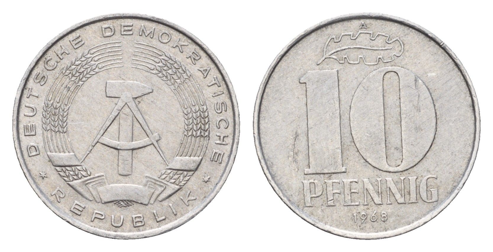 ГДР 10 пфеннигов 1968 KM 10 алюминий 4617-137