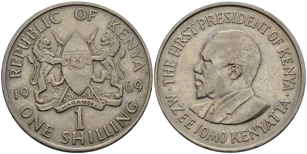 Кения 1 шиллинг 1969 Джомо Кениата KM 14 медно-никель 4512-213