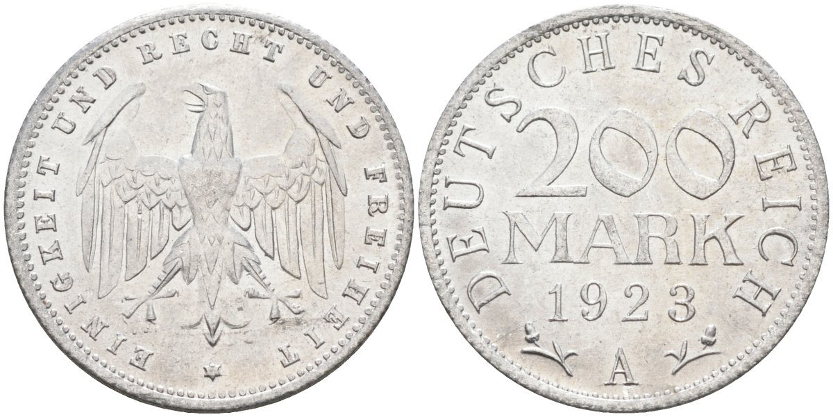 Германия 200 марок 1923 A KM 35, J. 304, Weege 22 алюминий UNC 4586-316