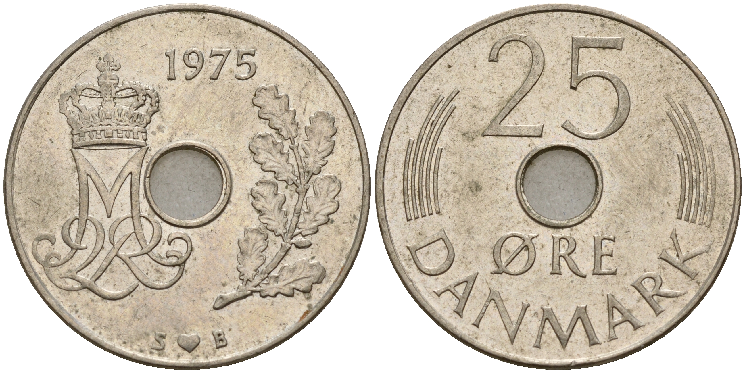 Дания 25 эре 1975 S; B, Маргрете II (1972- ) KM 861.1 медно-никель  4603-846