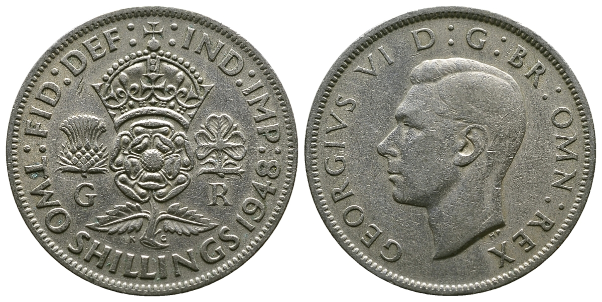Великобритания 2 шиллинга (флорин) 1948 Георг VI (1936-1952) KM 865, Spink 4102 медно-никель 4381-1211