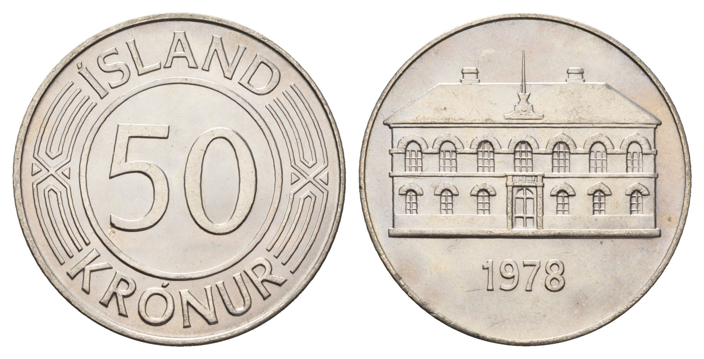 Исландия 50 крон 1978 здание парламента в Рейкьявике KM 19 медно-никель UNC 4168-213