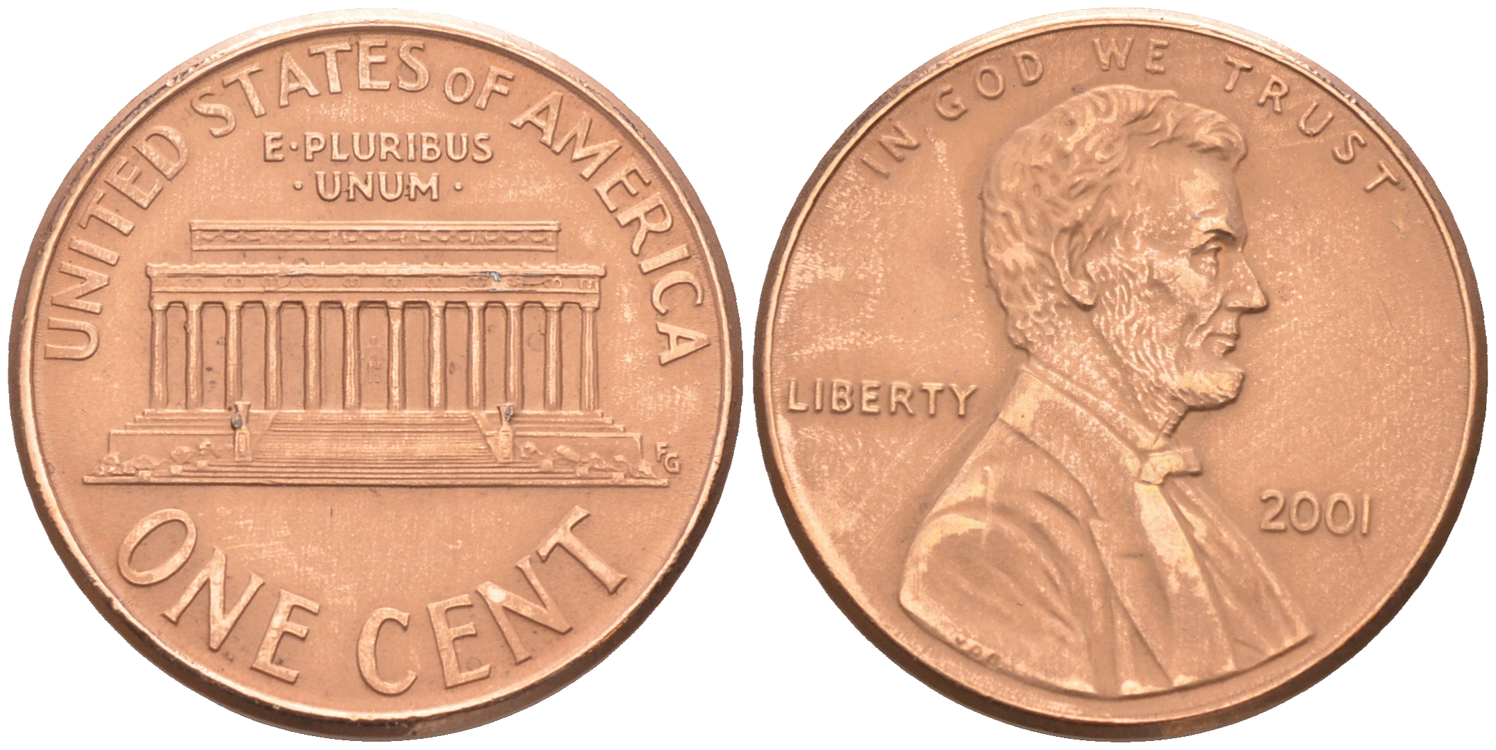 США 1 ЦЕНТ 2001 ЛИНКОЛЬН KM 201b цинк плакированный медью 188-347