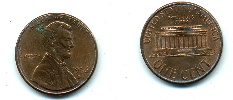 США 1 ЦЕНТ 1996 D, ЛИНКОЛЬН KM 201b цинк плакированный медью 46-1059