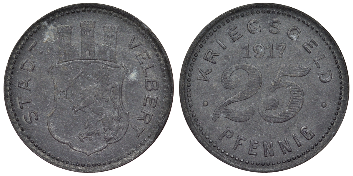 Германия, Фельберт 25 пфеннигов 1917 Северный Рейн-Вестфалия, нотгельд Funck 561.1 цинк 4121-257