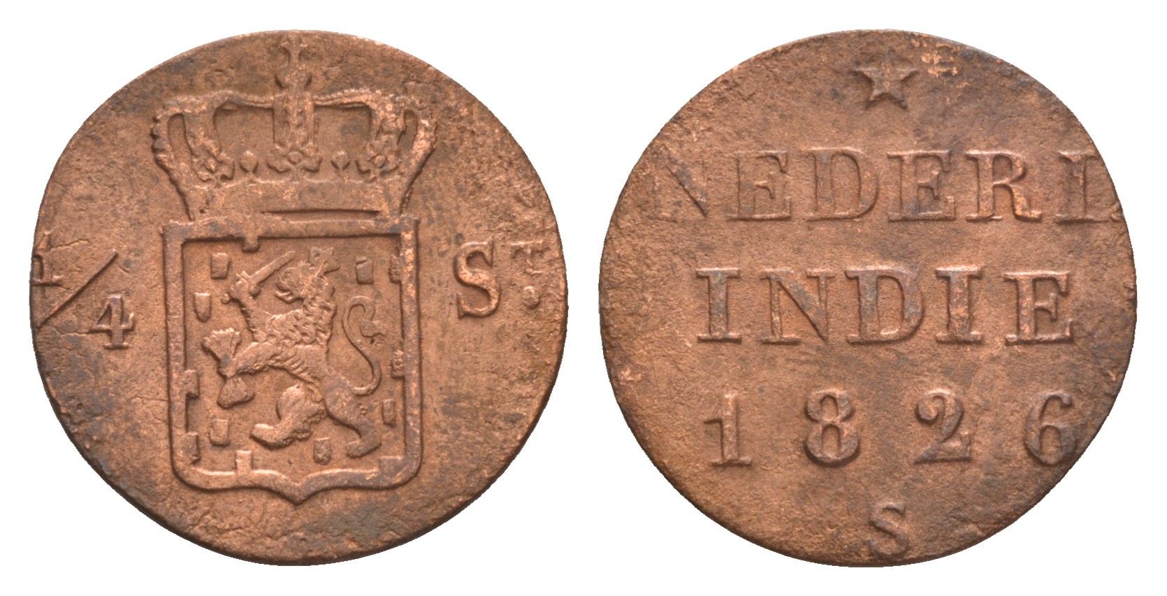 Голландская Ост-Индия, Суматра 1/4 стювера 1826 KM 287 медь 4658-819