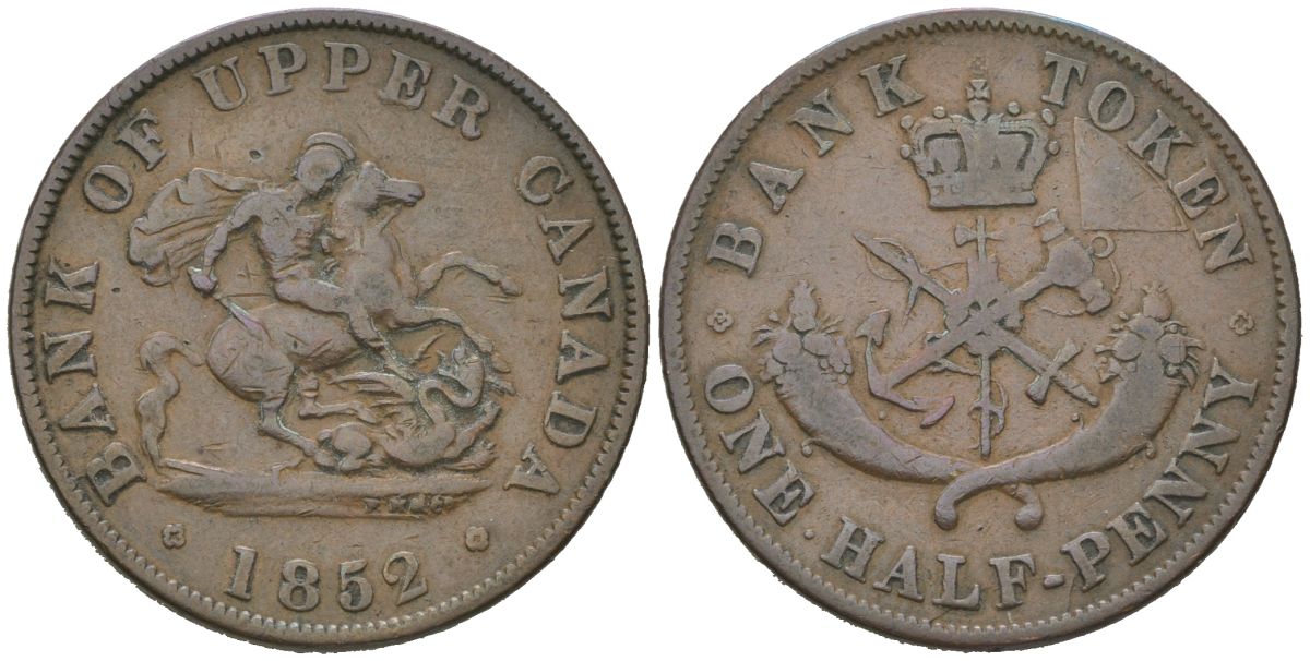 Канада 1/2 пенни 1852 Банк Верхней Канады KM Tn2 медь 4582-327