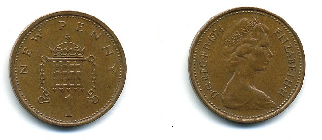 Великобритания 1 пенни 1974 Елизавета II (1952-2022) КМ 915, Spink B1 бронза 4110-756