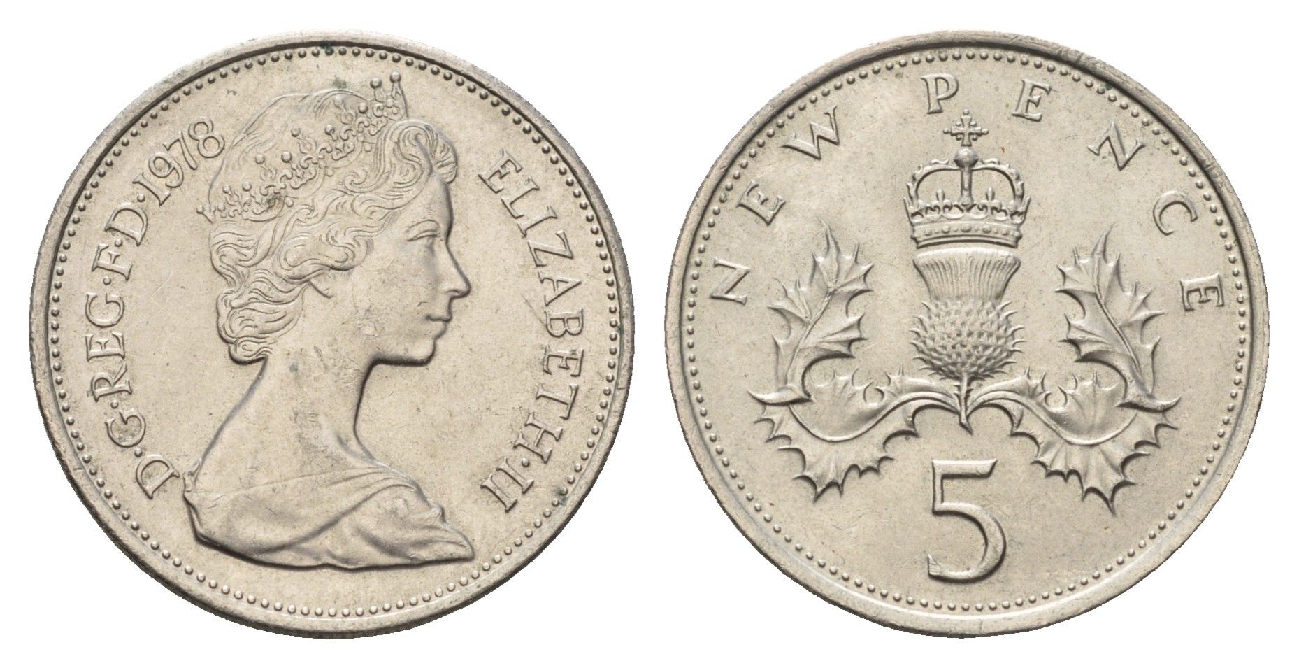 Великобритания 5 пенсов 1978 Елизавета II (1952-2022) KM 911, Spink 4233 (D1) медно-никель 4635-223