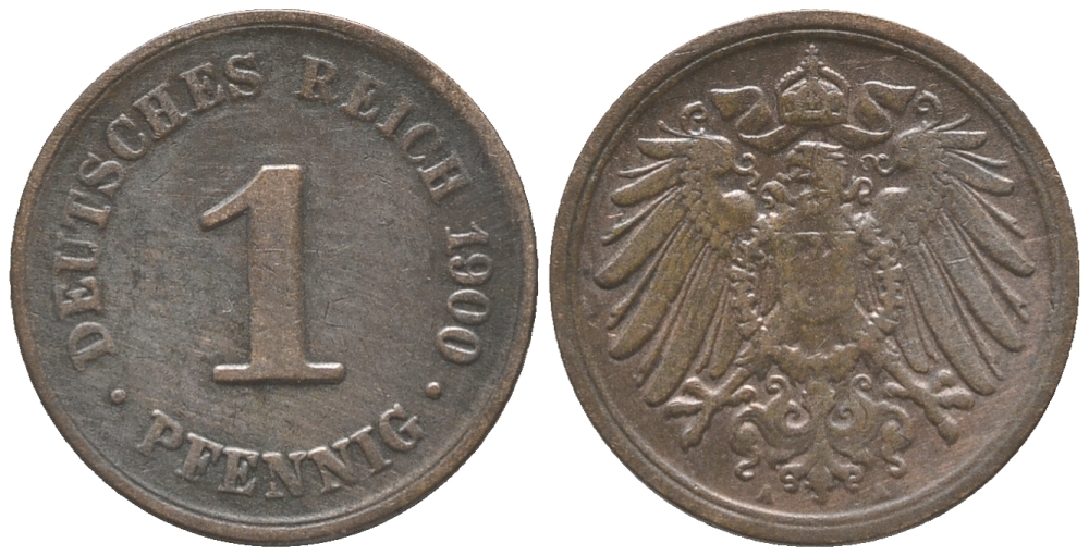 ГЕРМАНИЯ 1 ПФЕННИГ 1900 A KM 10, J. 10 медь 100-865