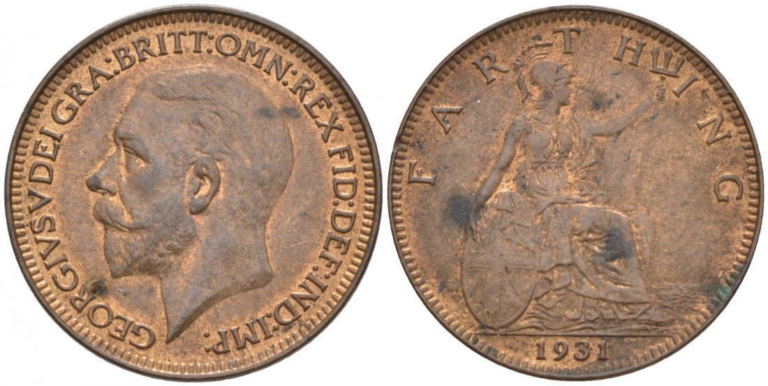 Великобритания 1 фартинг 1931 Георг V (1910-1936) KM 825, Spink 4061 бронза 187-146