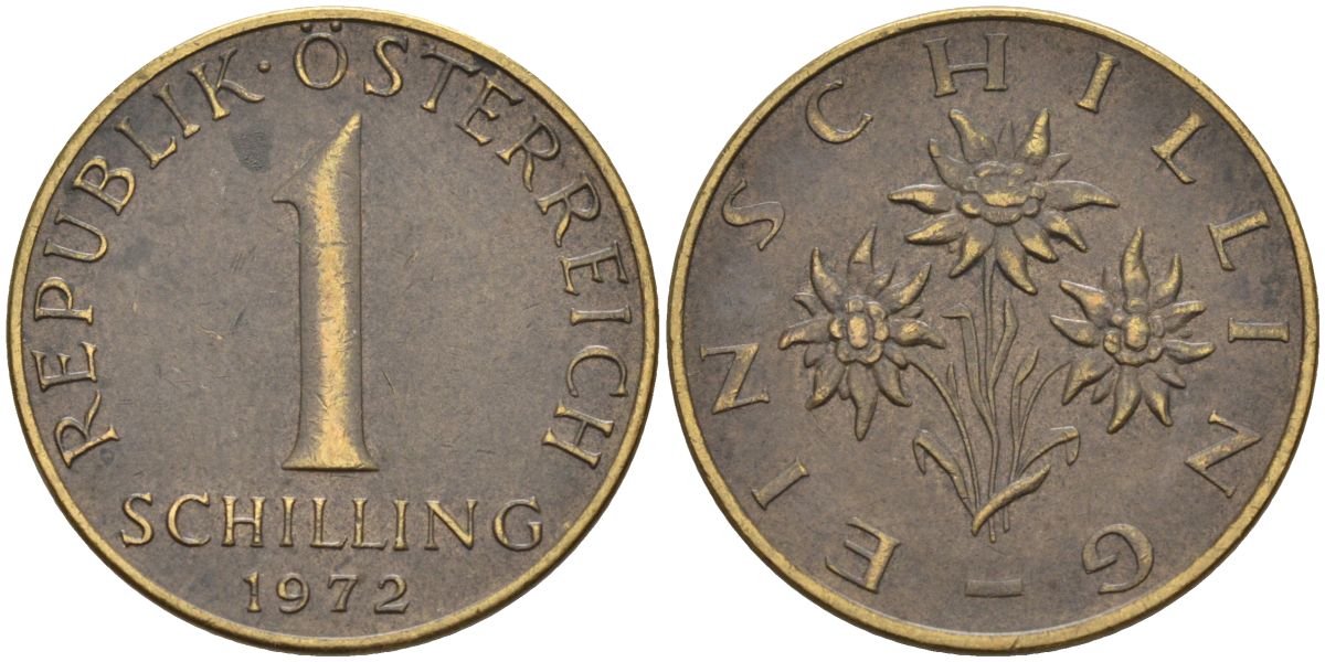 Австрия 1 шиллинг 1972 KM 2886 алюминиевая бронза 4592-1015