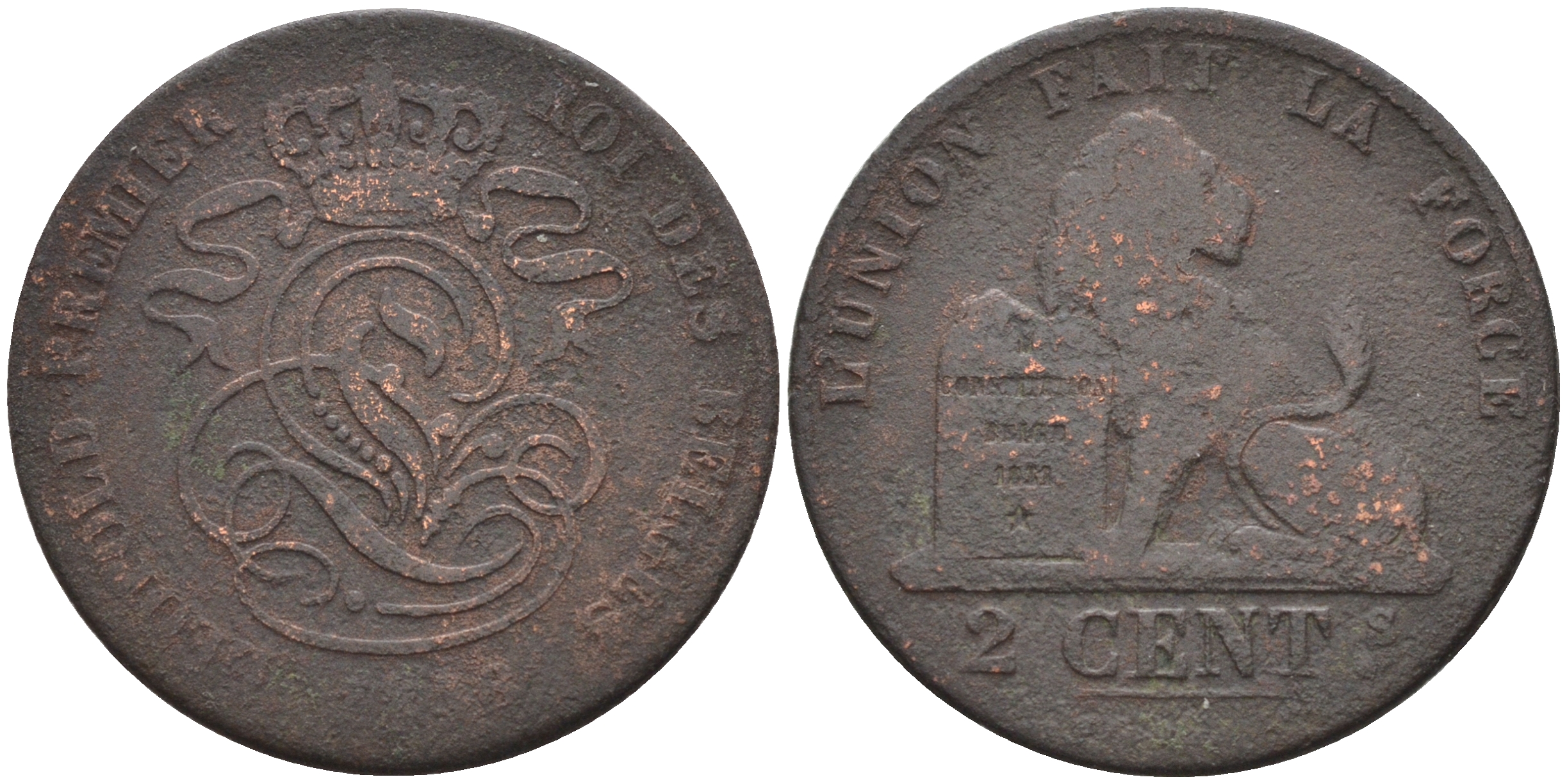 Бельгия 2 сантима 1836 Belges KM 4.2 медь 4595-152