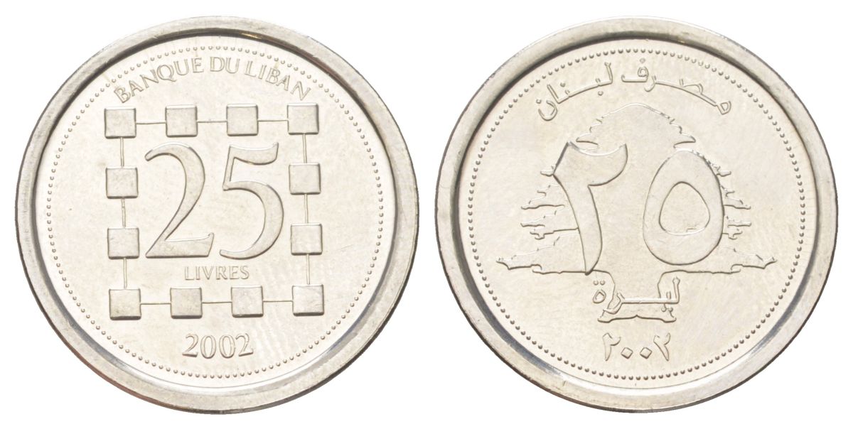 Ливан 25 ливров 2002 KM 40 сталь плакированная никелем UNC 4617-933