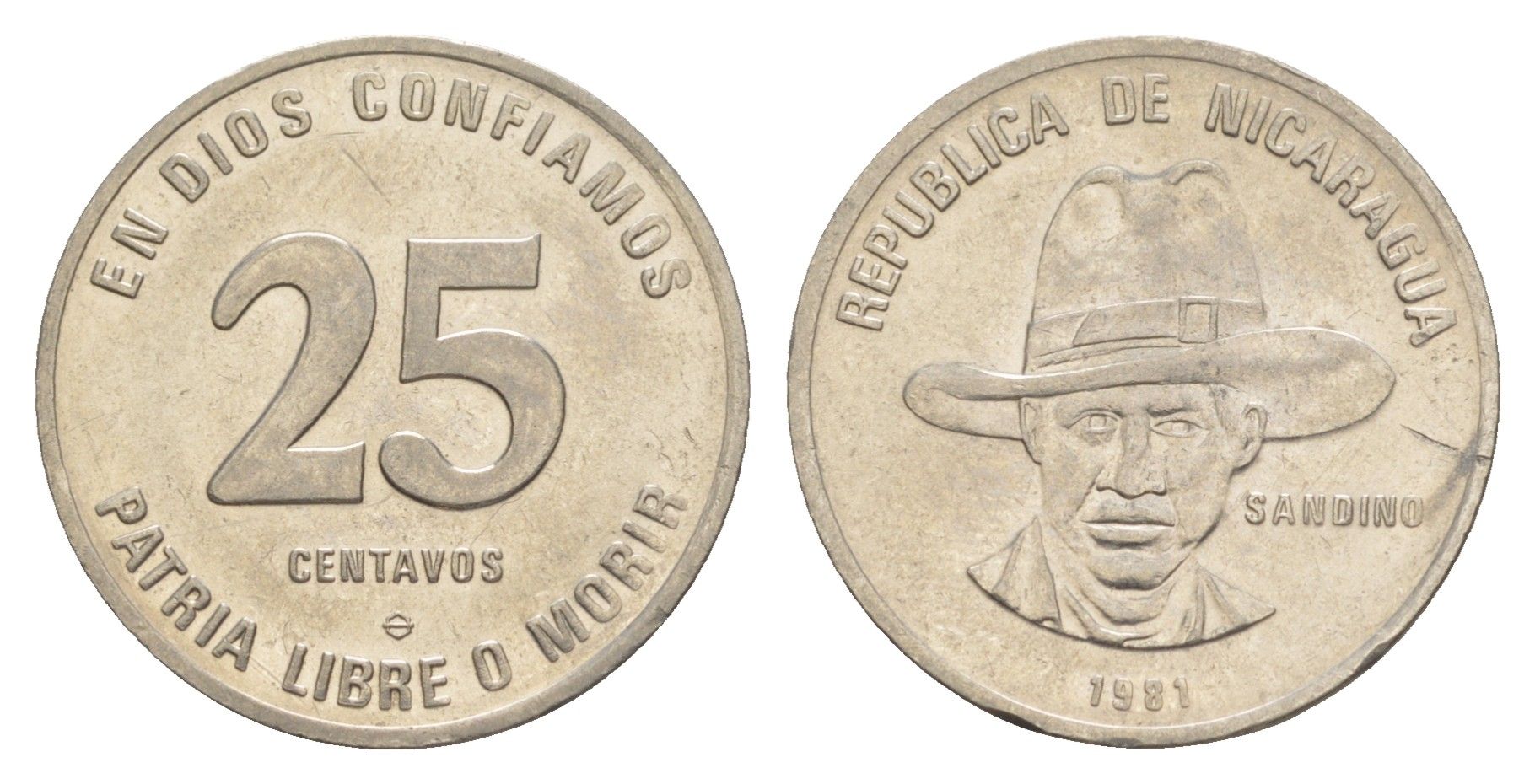 Никарагуа 25 сентаво 1981 KM 51 сталь плакированная никелем 4641-312
