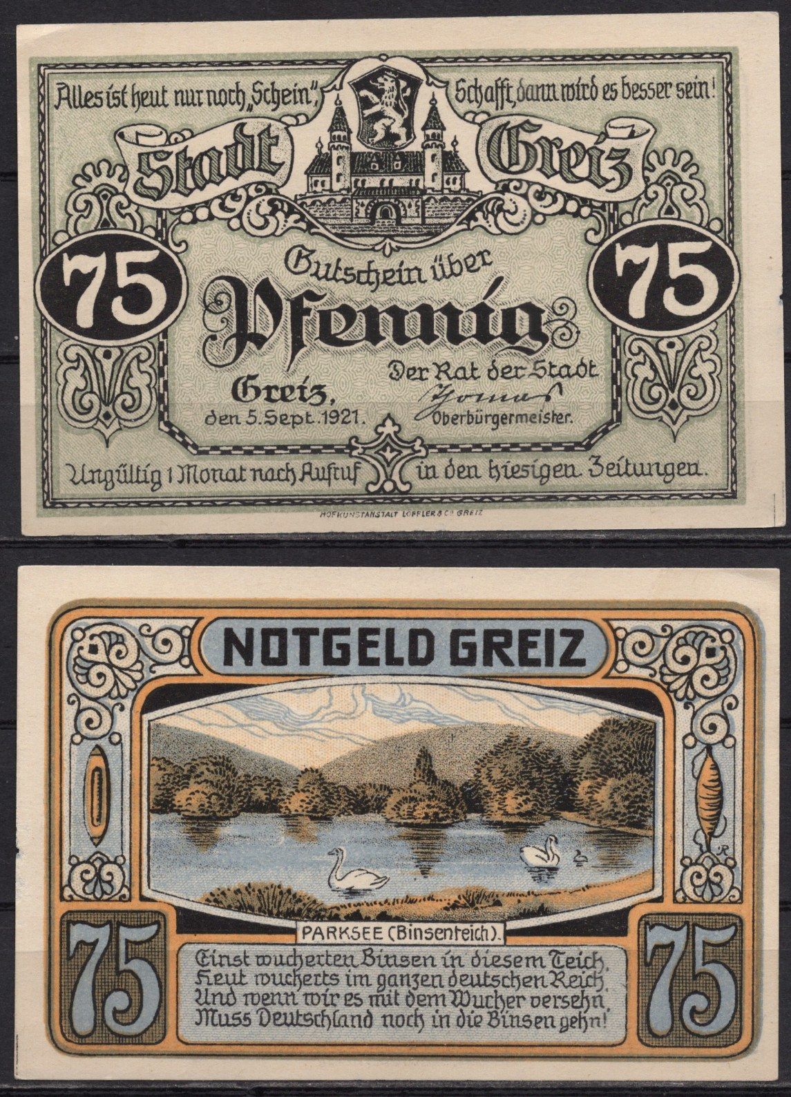 Германия, Грайц 75 пфеннигов 1921 бумага 7555-44-1-2