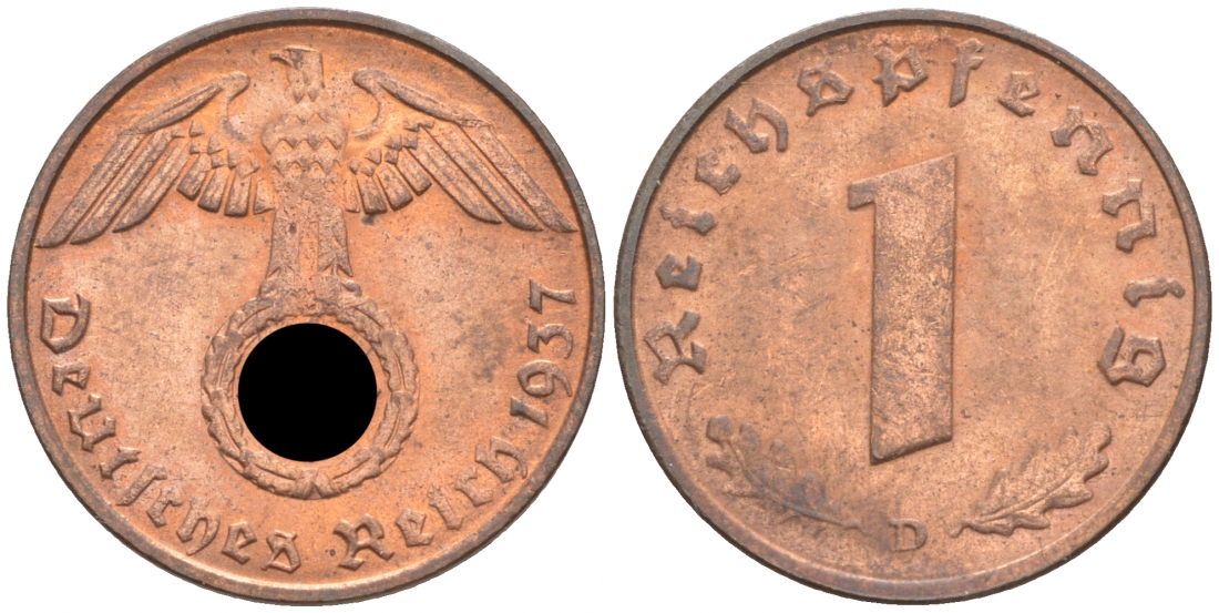 ГЕРМАНИЯ 1 РЕЙХСПФЕННИГ 1937 D J 361, KM 89 бронза aUNC 73-254