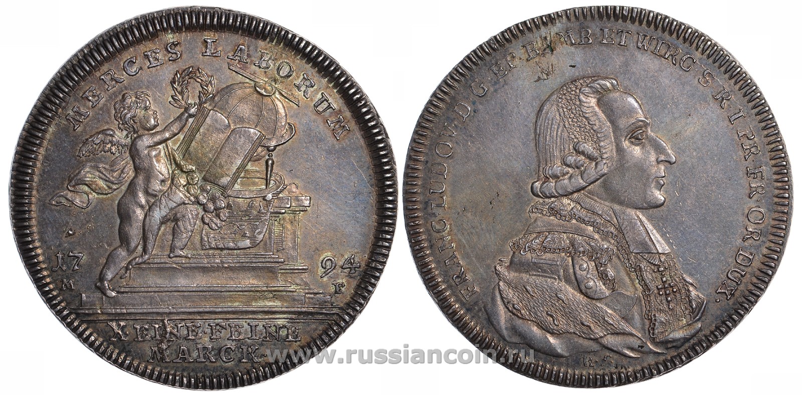 Вюрцбург 1 талер 1794 Франц Людвиг фон Эрталь Dav 2910 серебро UNC 10-010-36