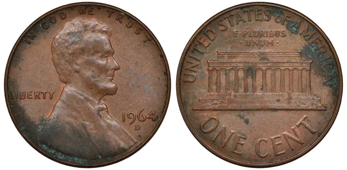США 1 ЦЕНТ 1964 D, ЛИНКОЛЬН KM 201 медь цинк 62-642