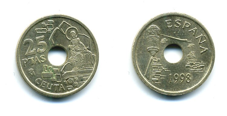 Испания 25 песет 1998 Сеута (Ceuta), Хуан Карлос I (1975-2014) KM 990 медь цинк никель 51-5239
