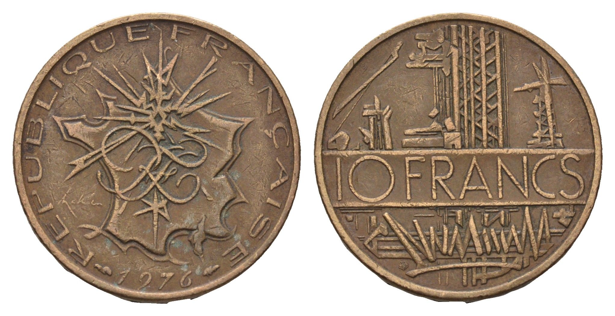 Франция 10 франков 1965 KM 940 медь алюминий никель 3336-937