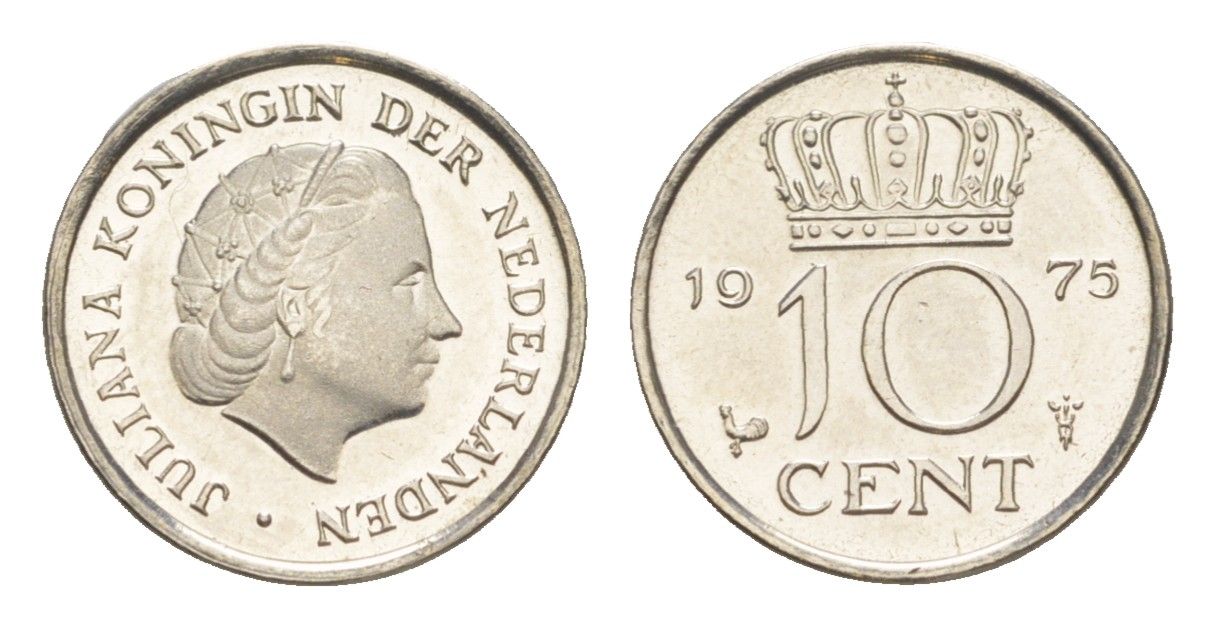 Нидерланды 10 центов 1975 Юлиана (1948-1980) KM 182 никель UNC 4615-616