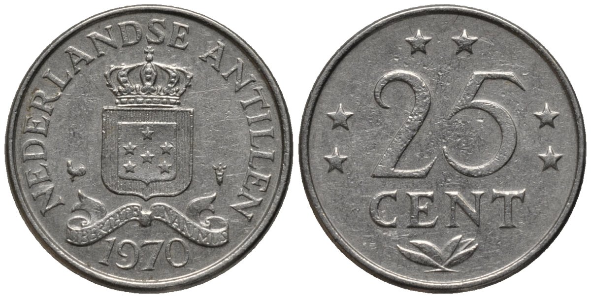 Нидерландские Антилы 25 центов 1970 Юлиана (1948-1980) KM 11 никель 4576-1224