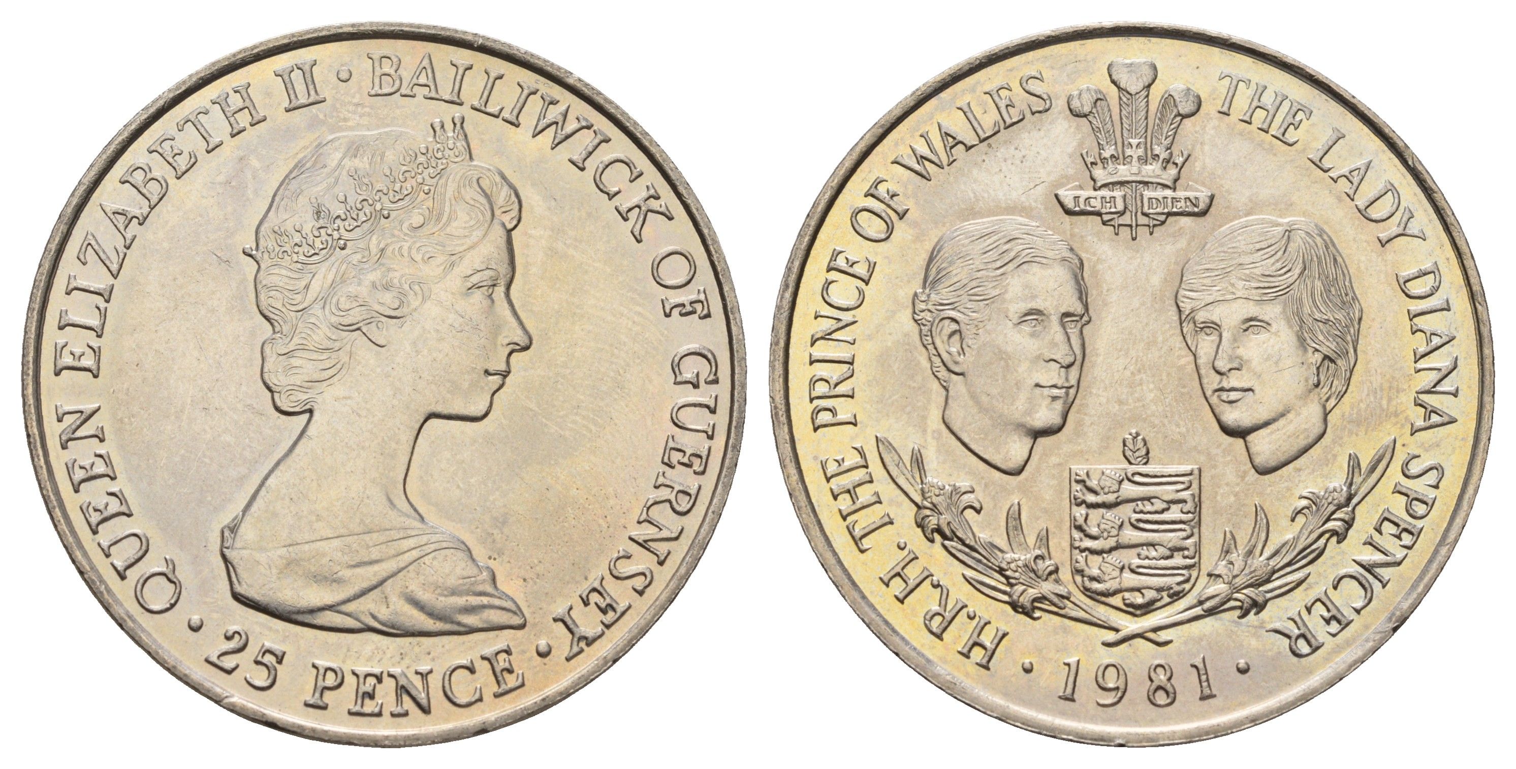 Гернси 25 пенсов 1981 Свадьба Принца Чарльза и Леди Дианы KM 36 медно-никель BU 4537-1212