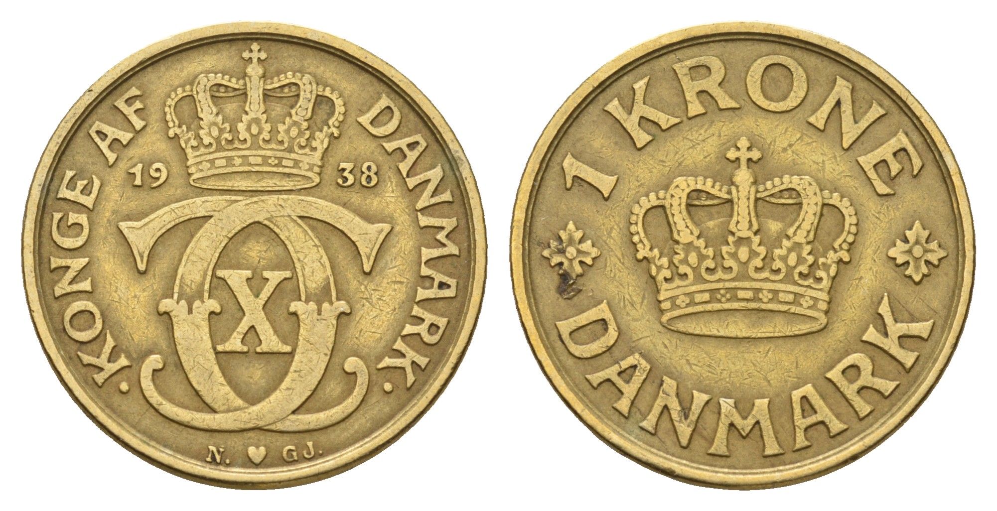 Дания 1 крона 1938 KM 824 алюминиевая бронза 84-854