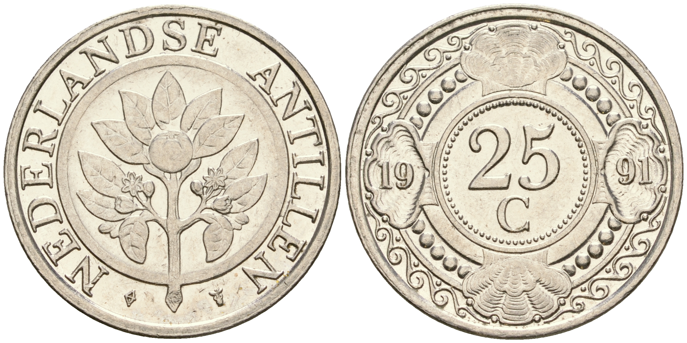 Нидерландские Антилы 25 центов 1991 Беатрикс (1980-2013) KM 35 сталь плакированная никелем 4364-1816