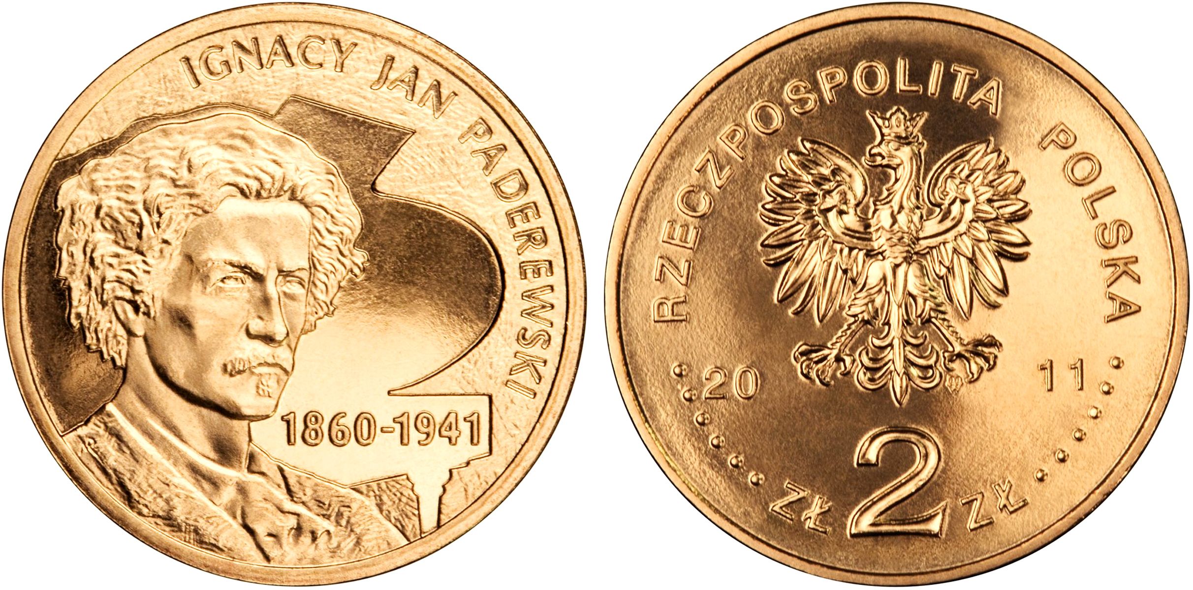 Польша 2 злотых 2011 MW, 70 лет со дня смерти Игнация Яна Падеревского (1860-1941) KM 789 нордик UNC 4676-825