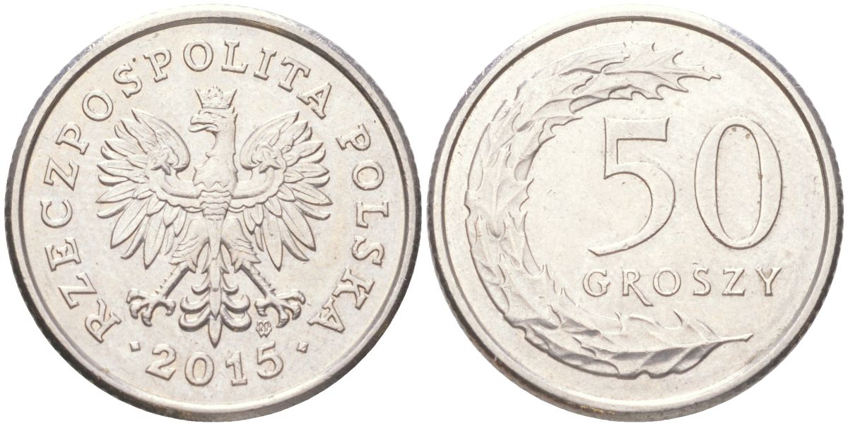 Польша 50 грошей 2015 Y 281 медно-никель UNC 4614-312