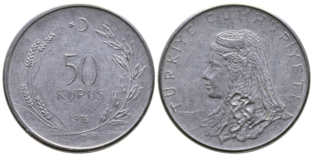 Турция 50 курушей 1976 Анатолийская невеста KM 899 нержавеющая сталь 84-1314