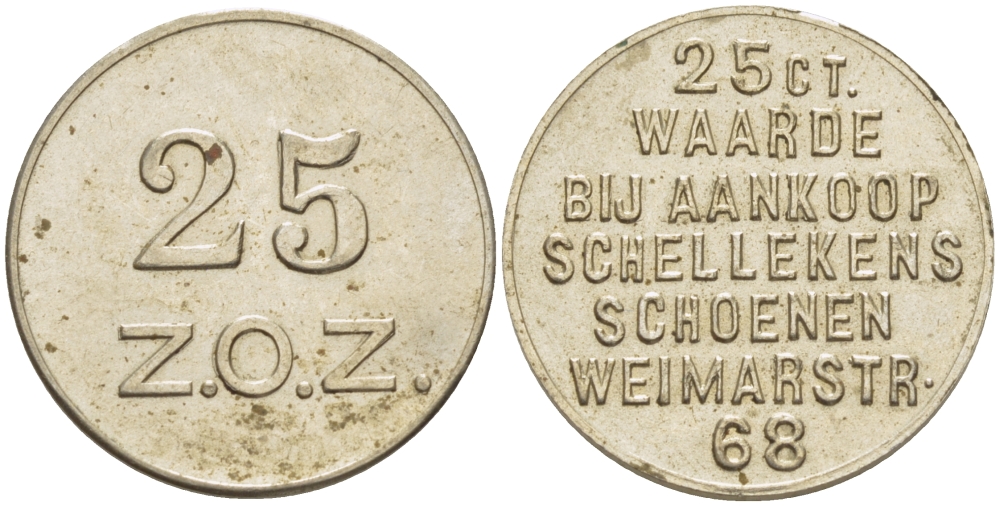 НИДЕРЛАНДЫ СКИДОЧНЫЙ ЖЕТОН ND 25 Z.O.Z., ДИАМЕТР 20 ММ. белый металл 28-755