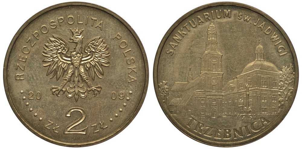Польша 2 злотых 2009 MW, ТШЕБНИЦА, СВЯТИЛИЩЕ СВЯТОЙ ЯДВИГИ KM 711 латунь 111-343