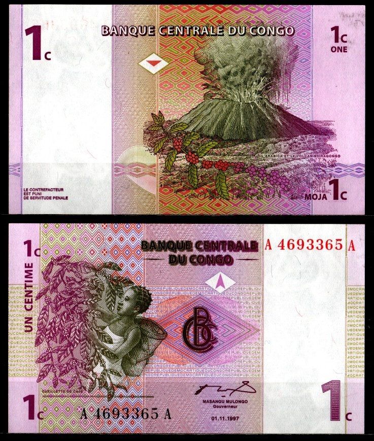 ДР Конго 1 сантим 1997 Pick 80 a бумага UNC (пресс) 7116-41-3-2