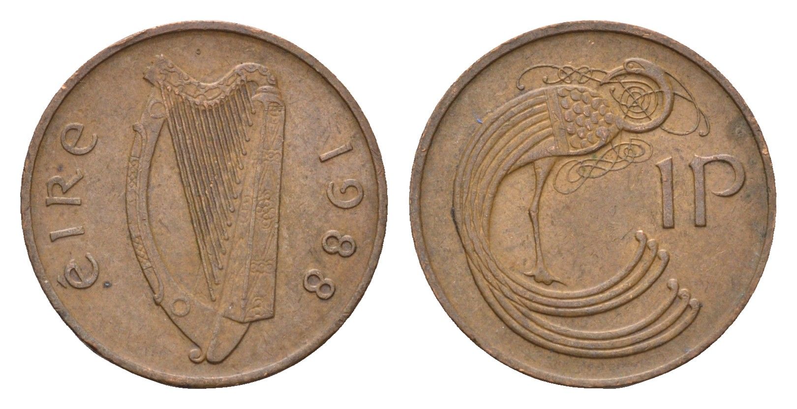 Ирландия 1 пенни 1988 мифологическая птица лира KM 20 бронза 4690-447